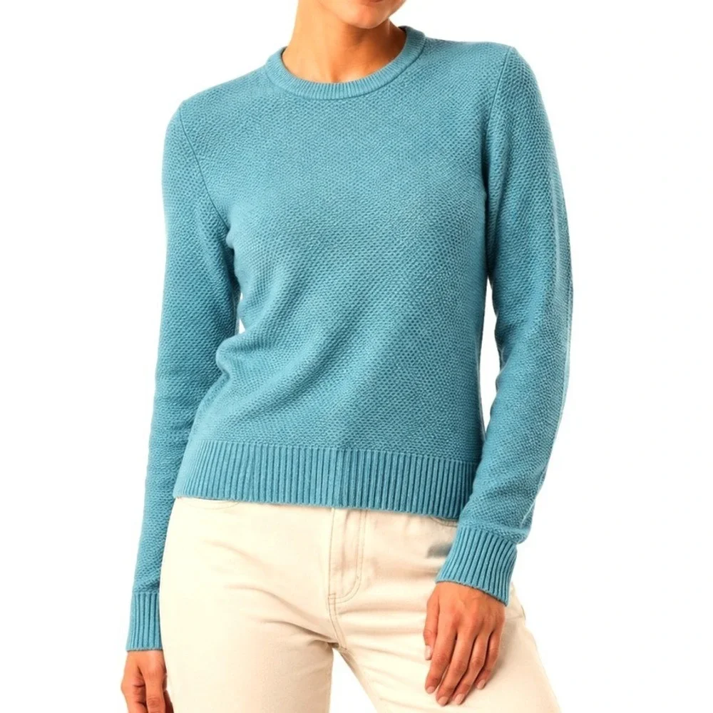 Michael Kors Sweater Women XS Turquoise Cashmere Waffle Knit Crewneck 5558 8/26